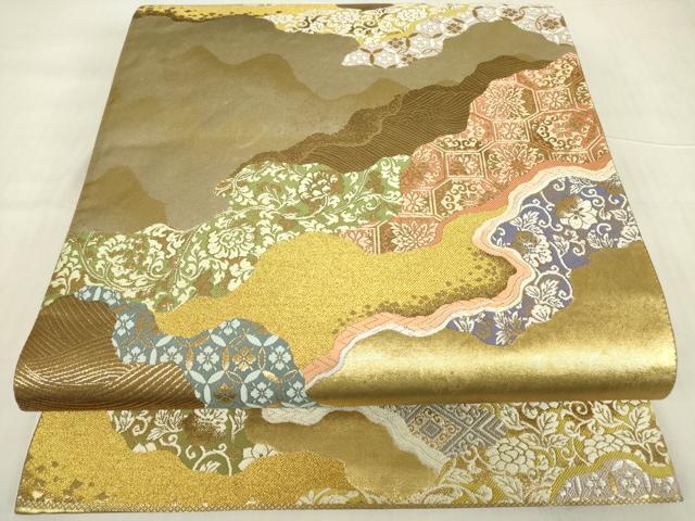 平和屋着物▼六通柄袋帯 道長花唐草文 金糸 引箔 正絹 逸品 DABE4932az