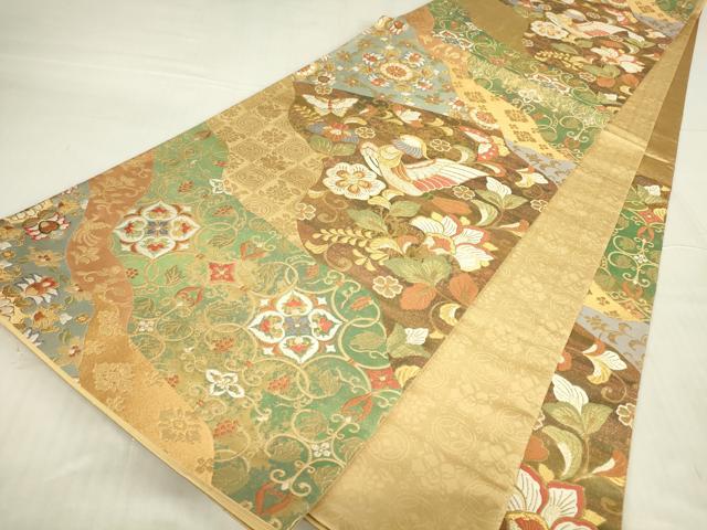 平和屋着物▼六通柄袋帯 唐織 道長鳳凰文 金糸 引箔 正絹 逸品 DABE4939az
