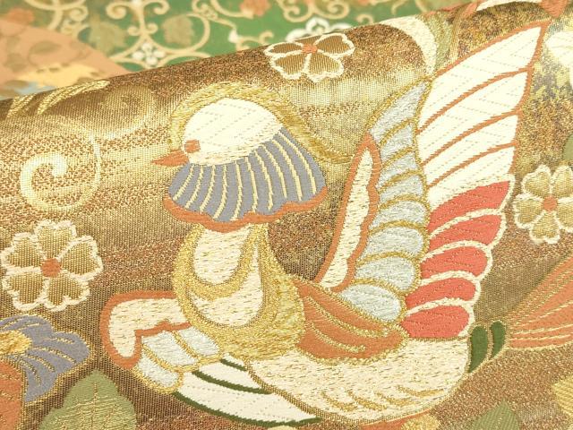 平和屋着物▼六通柄袋帯 唐織 道長鳳凰文 金糸 引箔 正絹 逸品 DABE4939az