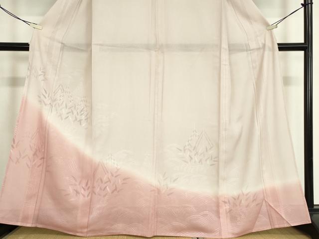 平和屋着物▽訪問着 無双 紗袷 紗×絽 流水草葉文 正絹 逸品 DABE4944az