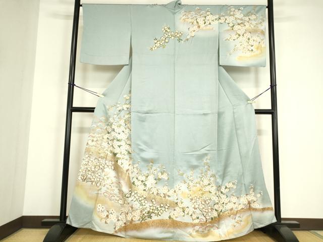 平和屋着物▽訪問着 単衣 菊に橘 暈し染め 金彩 三越扱い 正絹 逸品 DABE4953az