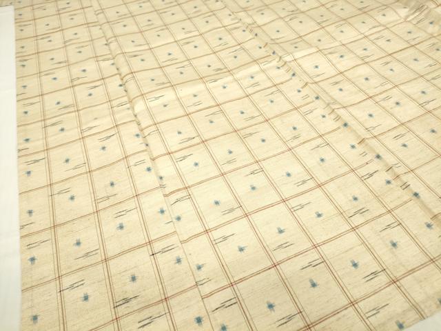 平和屋着物▽上質な紬 単衣 絣格子文 正絹 逸品 DABE4954az