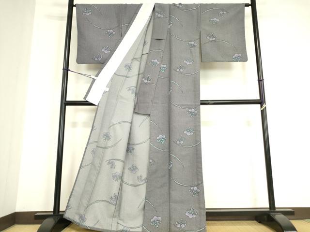 平和屋着物▽小紋 単衣 雪芝に桐 洗える着物 DABE4956az