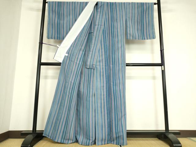 平和屋着物▽小紋 単衣 縞 洗える着物 DABE4961az