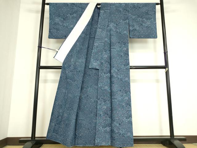 平和屋着物▽小紋 単衣 亀甲花文 洗える着物 DABE4962az
