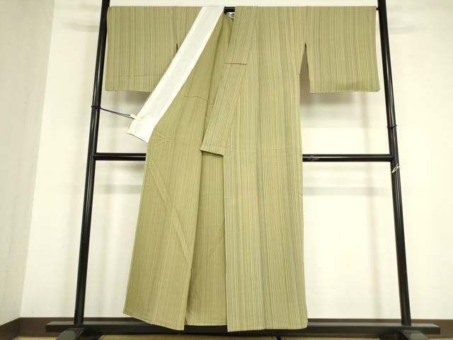 平和屋着物▽上質な小紋 単衣 縞 正絹 逸品 DABE4974az