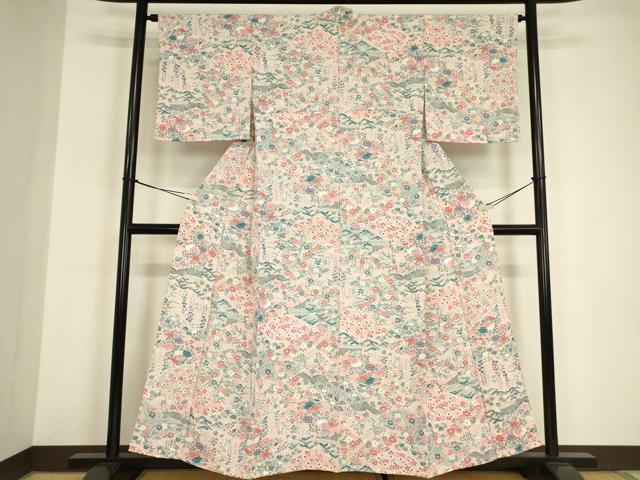 平和屋着物▽上質な小紋 単衣 吉祥花文 正絹 逸品 DABE4980az