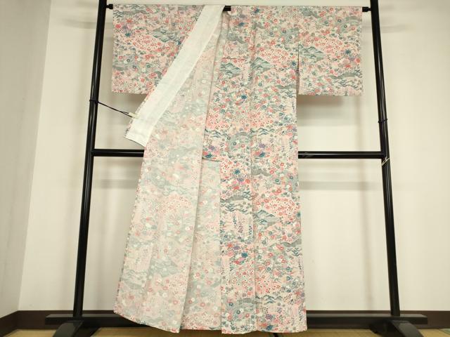 平和屋着物▽上質な小紋 単衣 吉祥花文 正絹 逸品 DABE4980az
