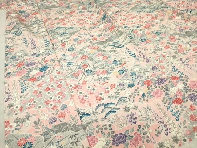 平和屋着物▽上質な小紋 単衣 吉祥花文 正絹 逸品 DABE4980az