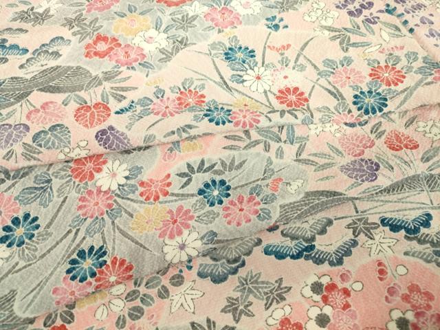 平和屋着物▽上質な小紋 単衣 吉祥花文 正絹 逸品 DABE4980az