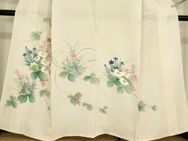 平和屋着物▽訪問着 単衣 草花文 手描き 正絹 逸品 DABE4982az