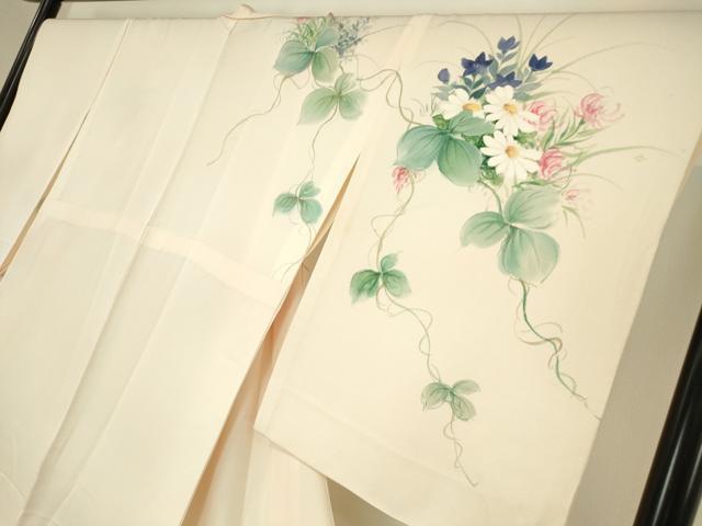 平和屋着物▽訪問着 単衣 草花文 手描き 正絹 逸品 DABE4982az