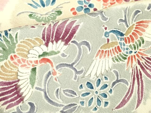 平和屋着物▽上質な小紋 単衣 創作民芸小紋 鳳凰風景花文 反端付き 正絹 逸品 DABE4983az