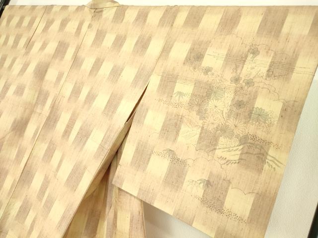 平和屋着物▽訪問着 紬地 単衣 籬花文 手描き 正絹 逸品 DABE4985az