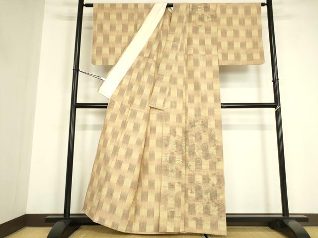 平和屋着物▽訪問着 紬地 単衣 籬花文 手描き 正絹 逸品 DABE4985az