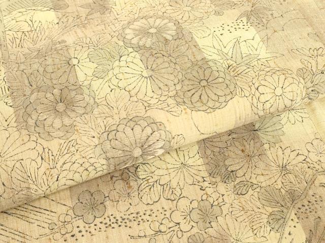 平和屋着物▽訪問着 紬地 単衣 籬花文 手描き 正絹 逸品 DABE4985az