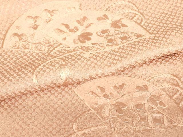 平和屋着物▽豪華色留袖 単衣 総刺繍 扇面花文 水柿色 正絹 逸品 DABE4986az