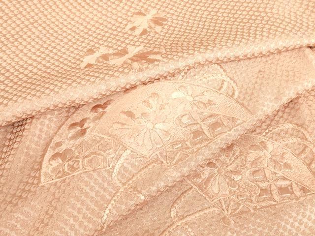 平和屋着物▽豪華色留袖 単衣 総刺繍 扇面花文 水柿色 正絹 逸品 DABE4986az