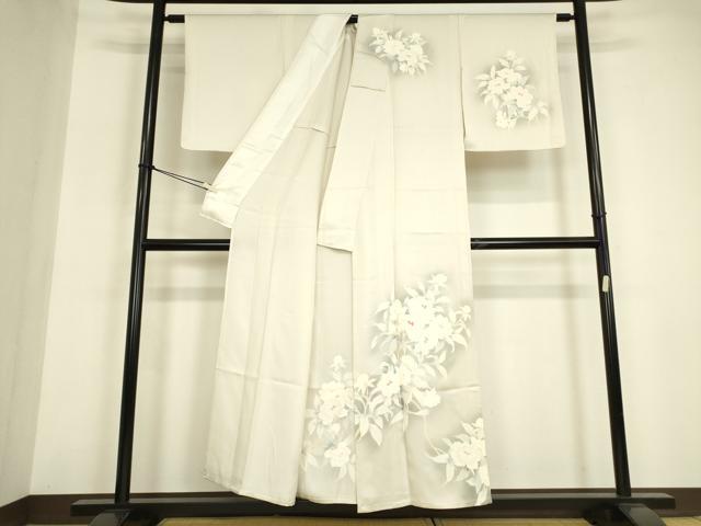 平和屋着物▽訪問着 単衣 刺繍 草花文 暈し染め 正絹 逸品 DABE4995az