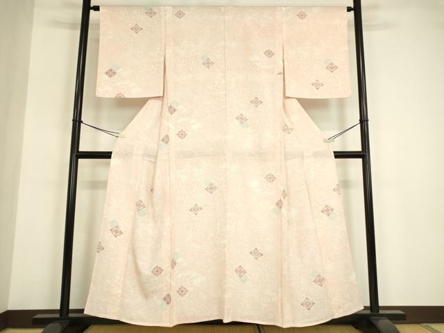 平和屋着物▽上質な小紋 単衣 鴛鴦花文 正絹 逸品 DABE4996az