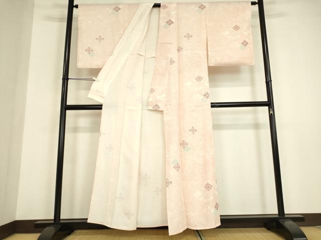 平和屋着物▽上質な小紋 単衣 鴛鴦花文 正絹 逸品 DABE4996az