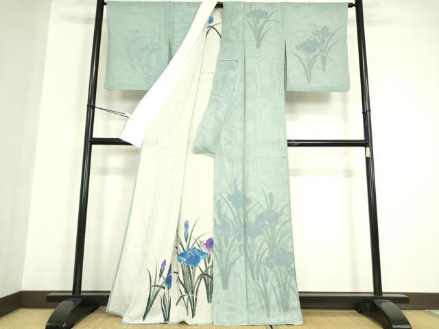 平和屋着物▽訪問着 無双 紗袷 紗×紗 杜若 金彩 正絹 逸品 DABE5000az