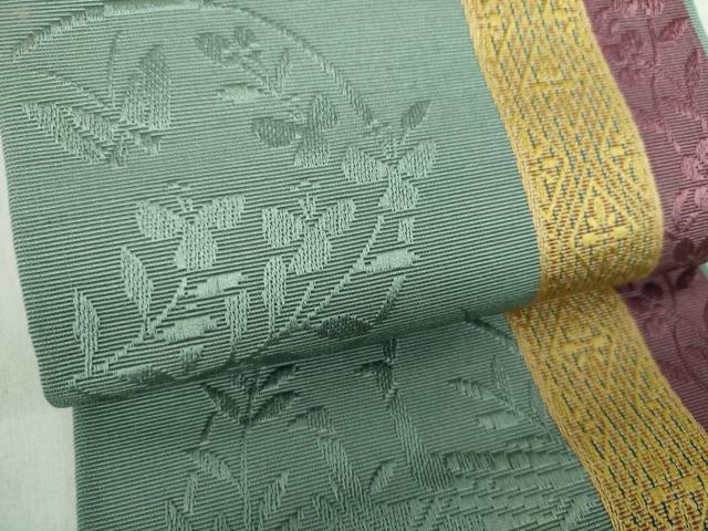 平和屋着物●本場筑前博多織 半幅帯 花鳥丸間道 脇山公詞作 証紙付き 正絹 逸品 未使用 DABE5003ps