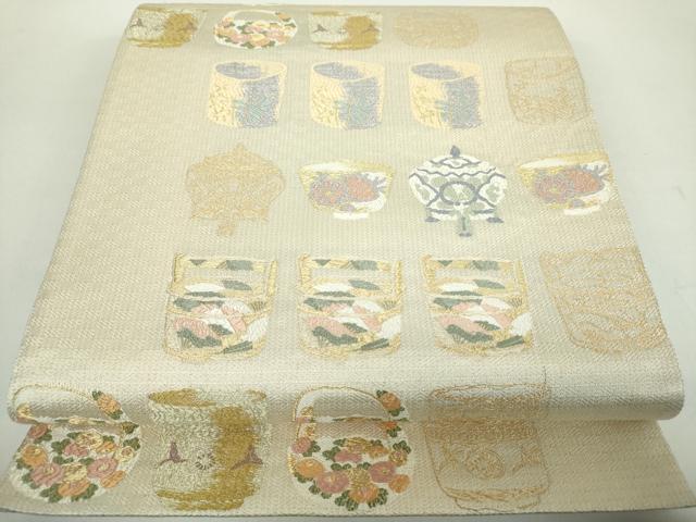 平和屋着物●六通柄袋帯　唐織　慶長文　金糸　正絹　逸品　DABE5062ps 平和屋着物▽六通柄袋帯 草花文 金銀糸 共箱付き 正絹 逸品 DABE5872ps