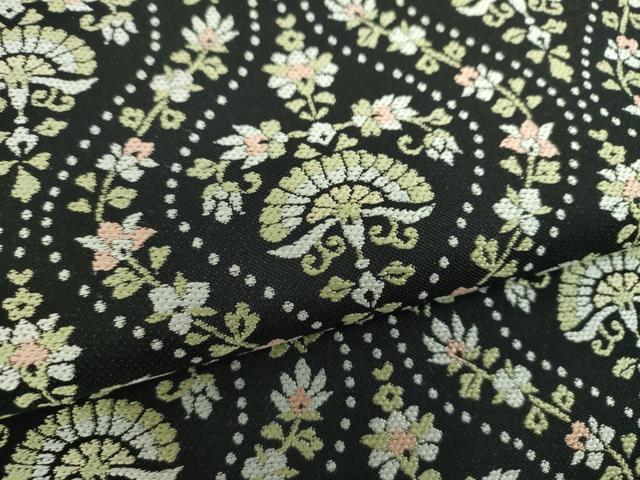 平和屋着物●六通柄袋帯 唐織 立涌花文 黒地 正絹 逸品 DABE5104ps