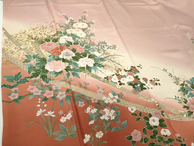 平和屋着物●訪問着 刺繍 草花文 暈し染め 金彩 正絹 逸品 DABE5113ps