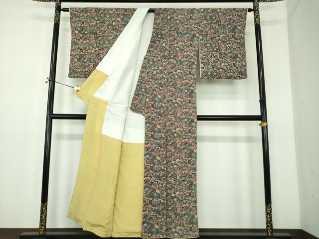 平和屋着物●上質な小紋 紅型 舞蝶花文 鬼しぼ縮緬 正絹 逸品 DABE5137ps