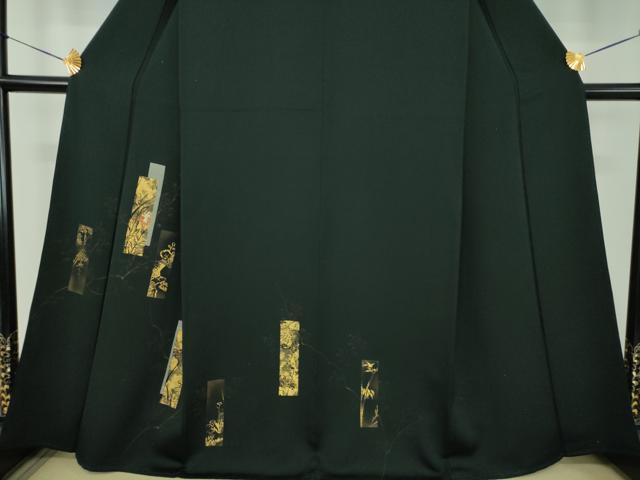 平和屋着物●訪問着 刺繍 手描き 短冊花文 黒地 金彩 正絹 逸品 DABE5160ps