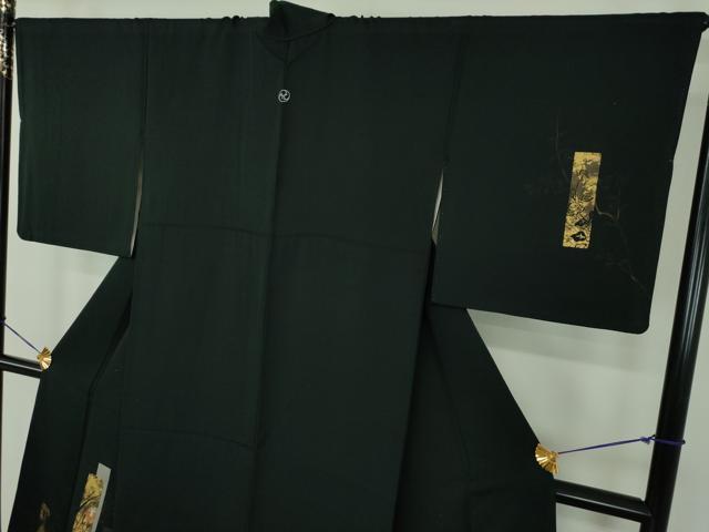 平和屋着物●訪問着 刺繍 手描き 短冊花文 黒地 金彩 正絹 逸品 DABE5160ps