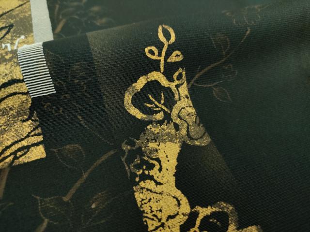 平和屋着物●訪問着 刺繍 手描き 短冊花文 黒地 金彩 正絹 逸品 DABE5160ps
