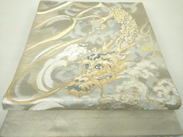 平和屋着物●西陣の名門 本家加納 太鼓柄袋帯 立波に飛龍 金銀糸 正絹 逸品 DABE5171ps