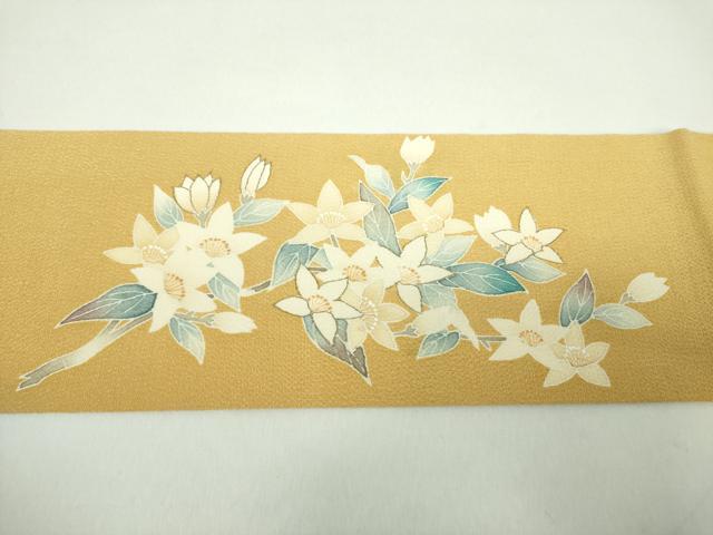 平和屋着物●九寸名古屋帯 枝花文 鬼しぼ縮緬 金彩 正絹 逸品 DABE5204ps