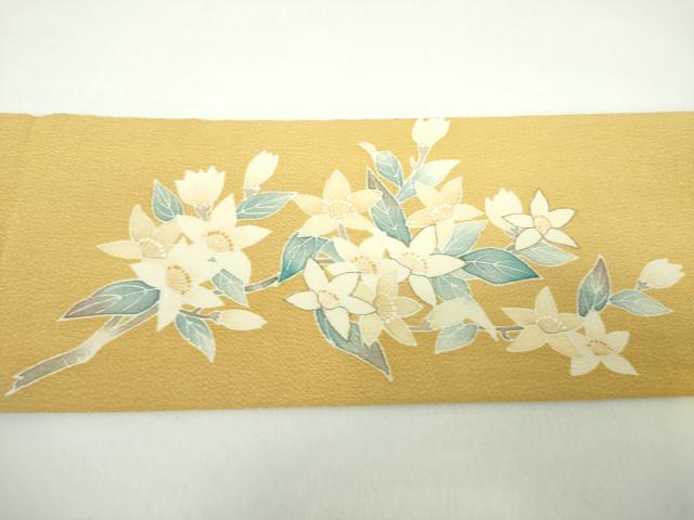 平和屋着物●九寸名古屋帯 枝花文 鬼しぼ縮緬 金彩 正絹 逸品 DABE5204ps