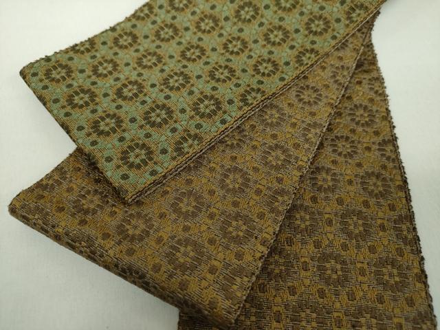 平和屋着物●男性 本場筑前博多織 両面 角帯 花丸文 正絹 逸品 未使用 DABI6353ps