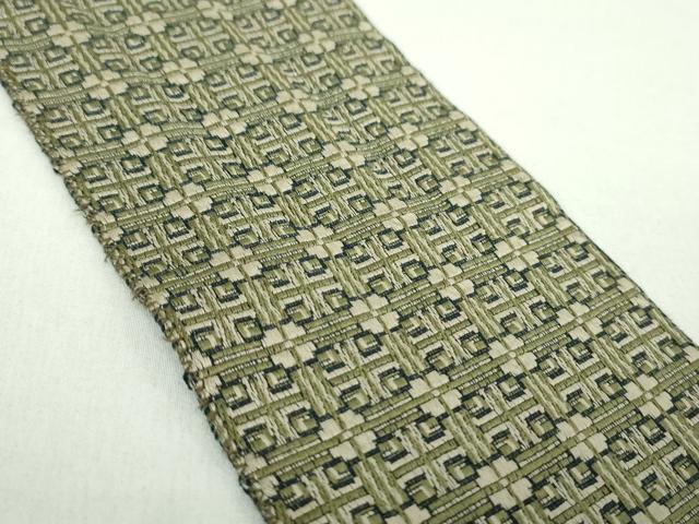 平和屋着物●男性 本場筑前博多織 両面 角帯 格子花文 正絹 逸品 DABE5243ps