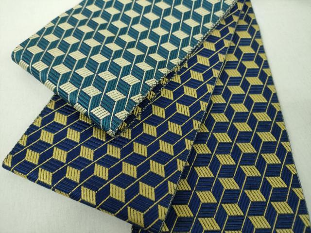 平和屋着物●男性 本場筑前博多織 両面 角帯 変わり間道 正絹 逸品 DABE5247ps