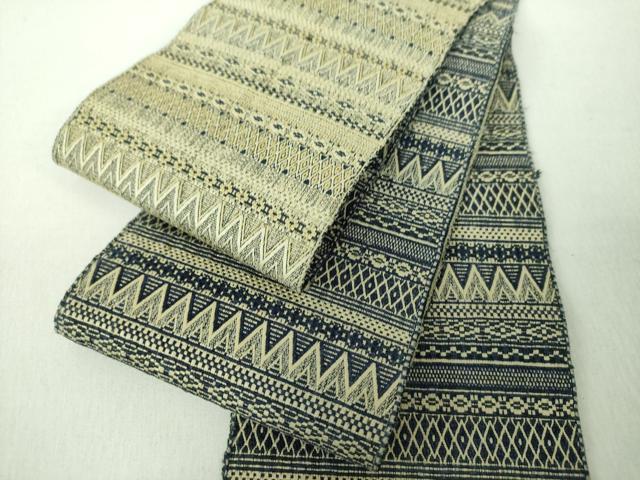 平和屋着物●男性 本場筑前博多織 両面 角帯 横段文 正絹 逸品 DABE5264ps