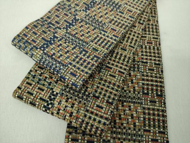 平和屋着物●男性 本場筑前博多織 両面 角帯 変わり間道 正絹 逸品 未使用 DABE5267ps