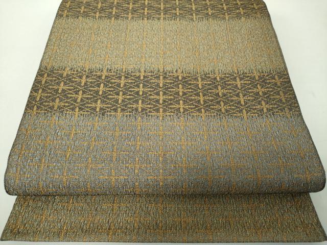 平和屋着物●全通柄 本袋帯 横段花菱文 金糸 正絹 逸品 DABE5292ps