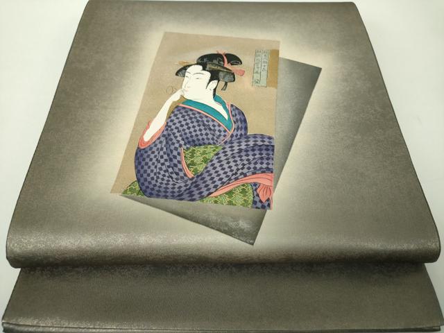 平和屋着物●友禅師・京の名工・伝統工芸士・樽本伊勢蔵 太鼓柄袋帯 手描き 喜多川歌麿 ビロードを吹く女 金糸 引箔 正絹 逸品 DABE5297ps