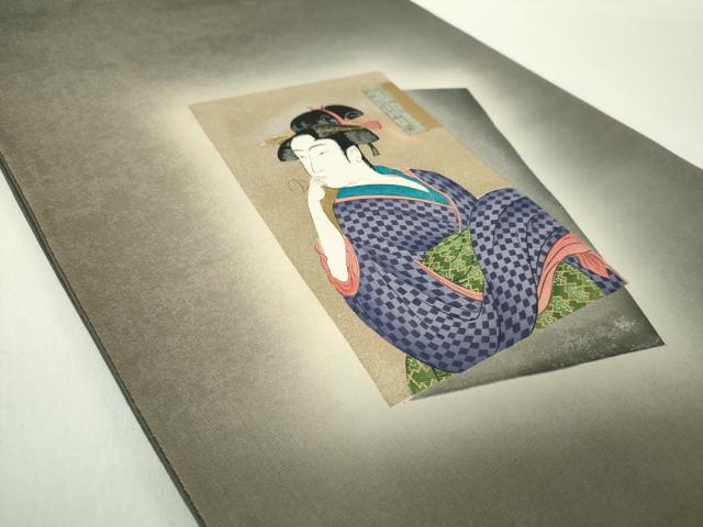 平和屋着物●友禅師・京の名工・伝統工芸士・樽本伊勢蔵 太鼓柄袋帯 手描き 喜多川歌麿 ビロードを吹く女 金糸 引箔 正絹 逸品 DABE5297ps