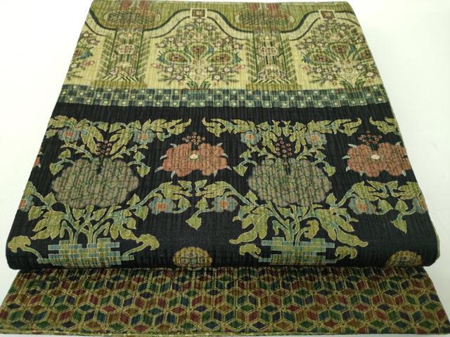 平和屋着物●両面 太鼓柄袋帯 更紗花文 金彩 正絹 逸品 DABE5303ps