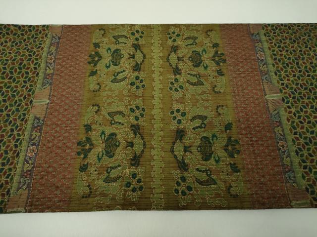 平和屋着物●両面 太鼓柄袋帯 更紗花文 金彩 正絹 逸品 DABE5303ps