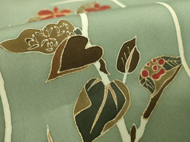 平和屋着物●塩瀬 九寸名古屋帯 駒刺繍 草花文 金彩 正絹 逸品 DABE5318ps