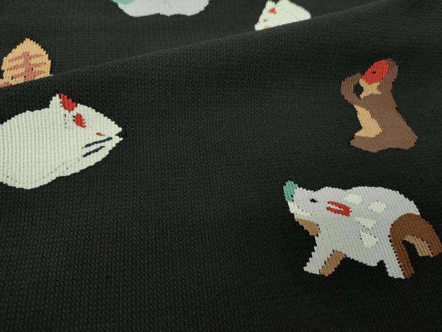平和屋着物●八寸名古屋帯 すくい織 十二支 干支 黒地 正絹 逸品 DABE5322ps
