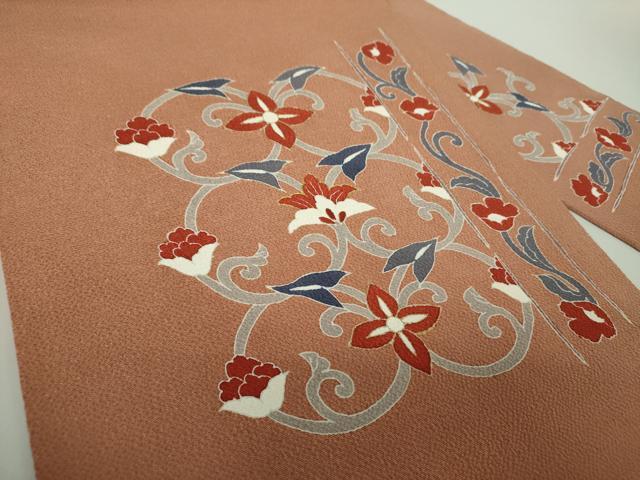 平和屋着物●九寸名古屋帯 刺繍 更紗花唐草文 金彩 正絹 逸品 未使用 DABE5328ps